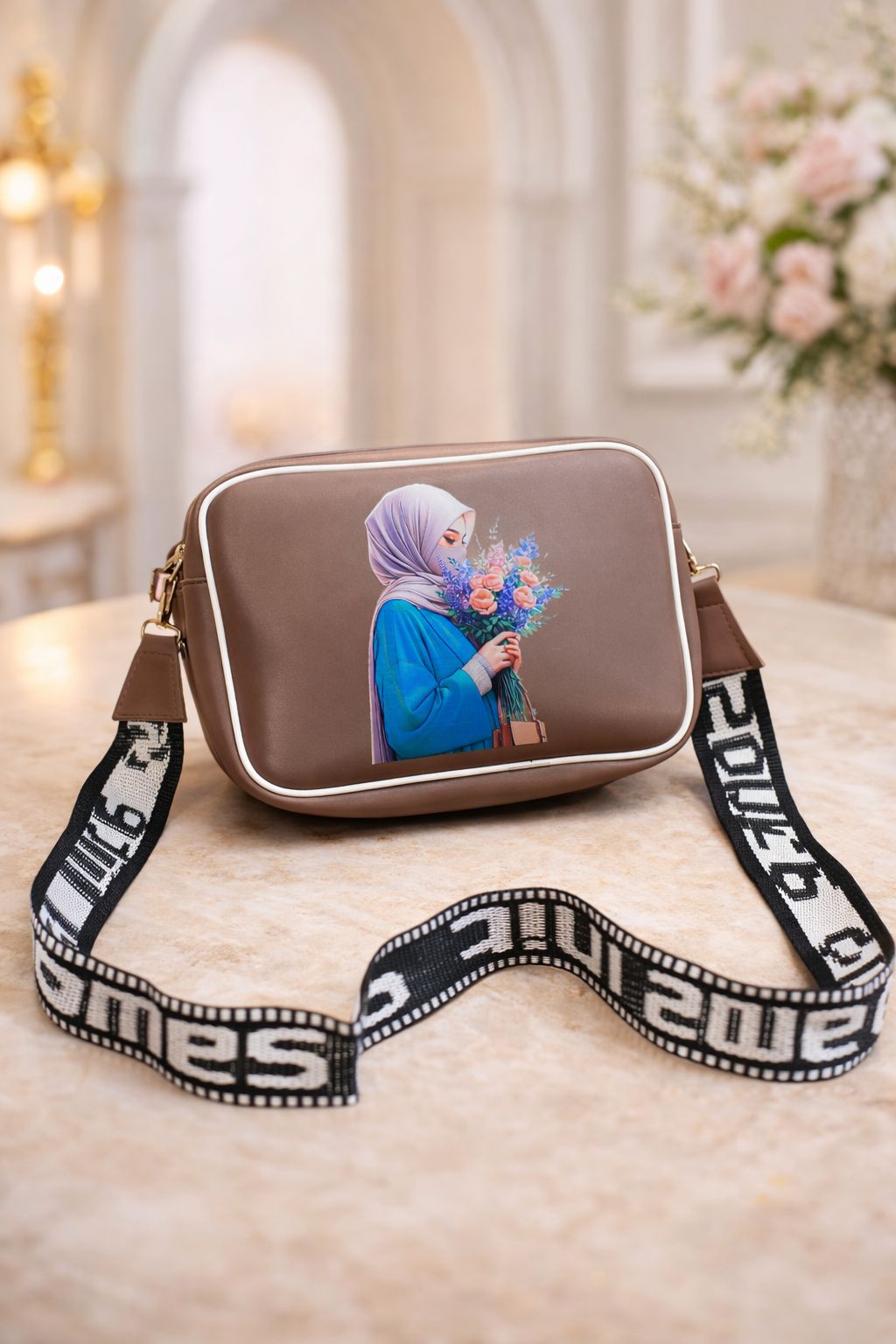 hijab face bag taupe