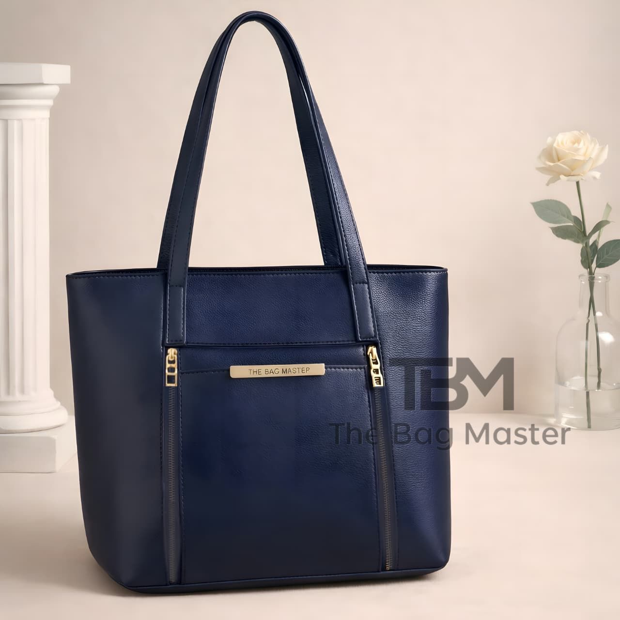 Synthetic Front Print Bag navy blue